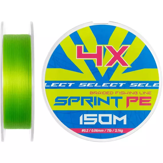 Шнур Select Sprint PE 4X Light Green 150m #0.2/0.06mm 7lb/3.1kg, Диаметр: 0.06mm, Размотка: 150m, Выберите цвет: салатовий, фото 